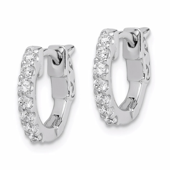 Sterling Silver CZ Small Hinged Hoop Earrings - Picture 3 of 3